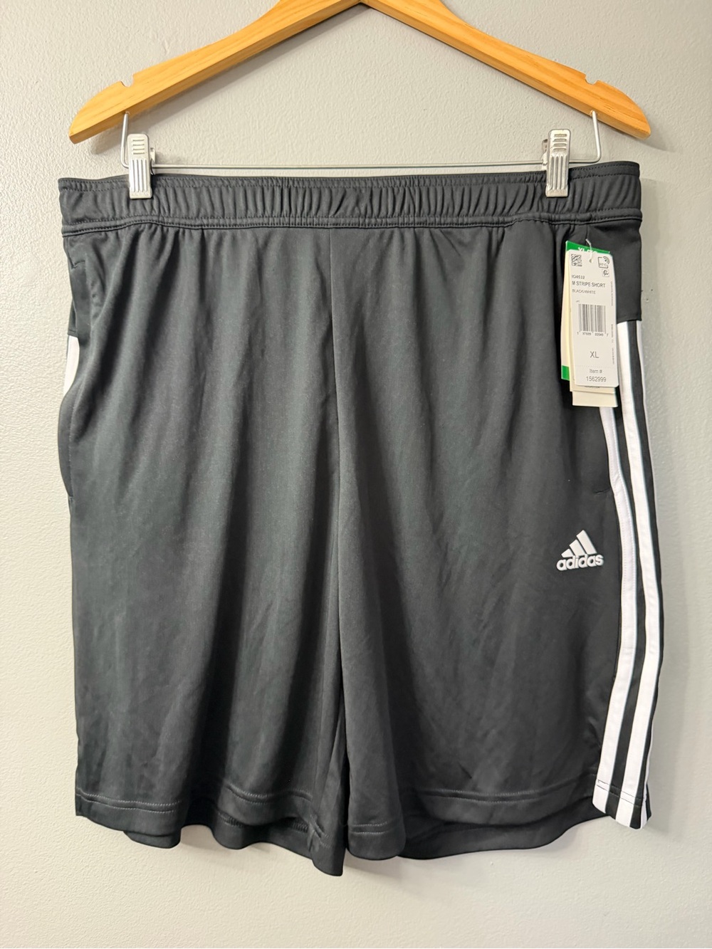 adidas Men’s Black Athletic Shorts with White 3-Stripes XL